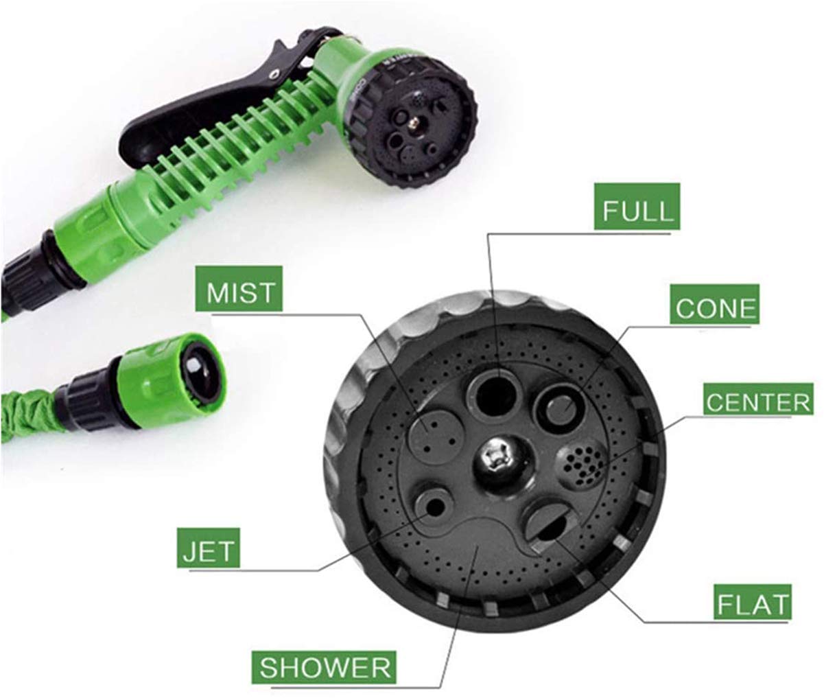 MIAOZHANG Tubo da Giardino Verde 25/100Ft Tubo Estensibile da Giardino Tubo Irrigazione Estensibile con 7 Funzioni di Spruzzo per Camper E Giardino di Casa