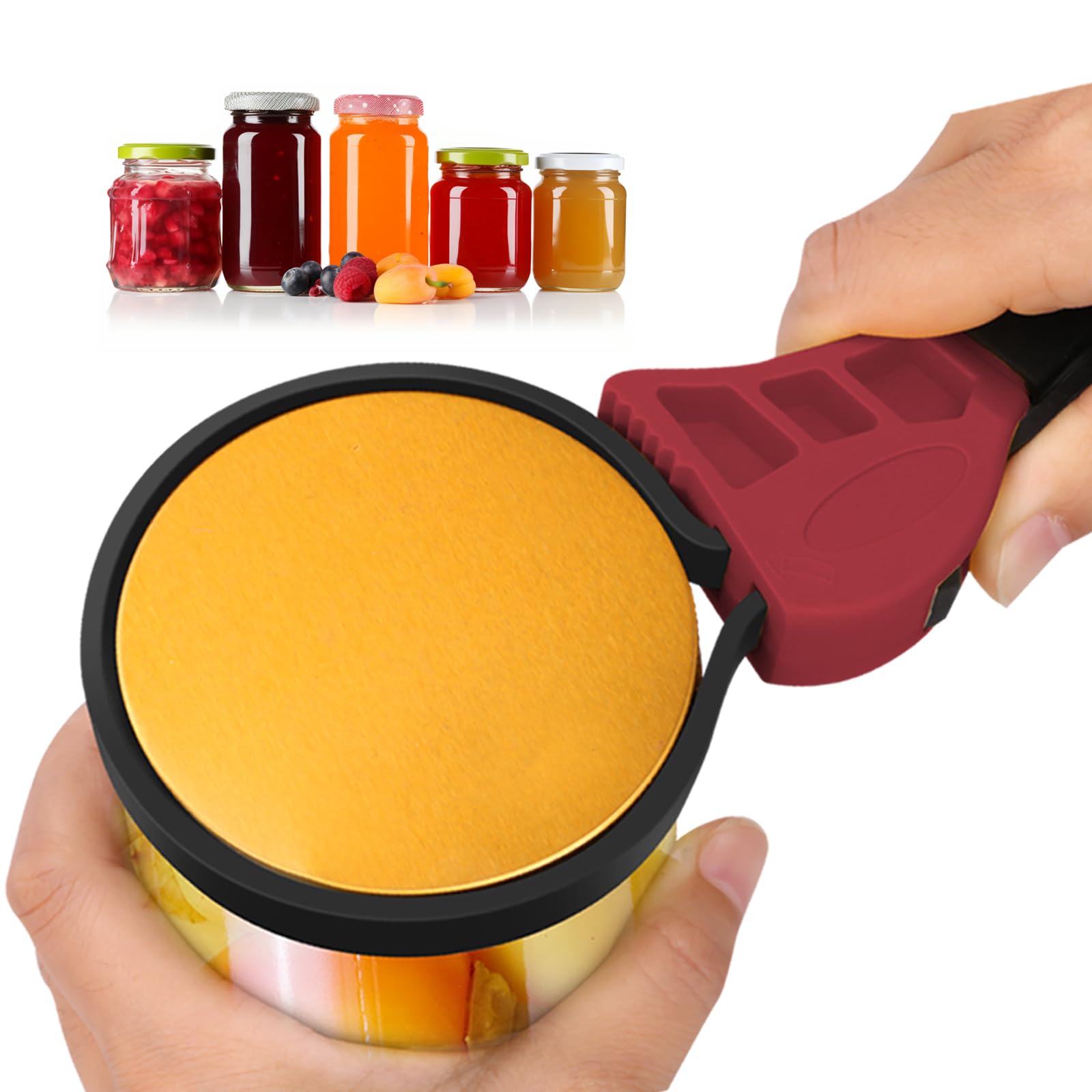Banyaa Jar Opener for Weak Hands, Seniors with Arthritis, Strap Adjustable Jar Opener, with Non Slip Rubber, Kitchen Gadgets lid opener jar opener (Red Black)