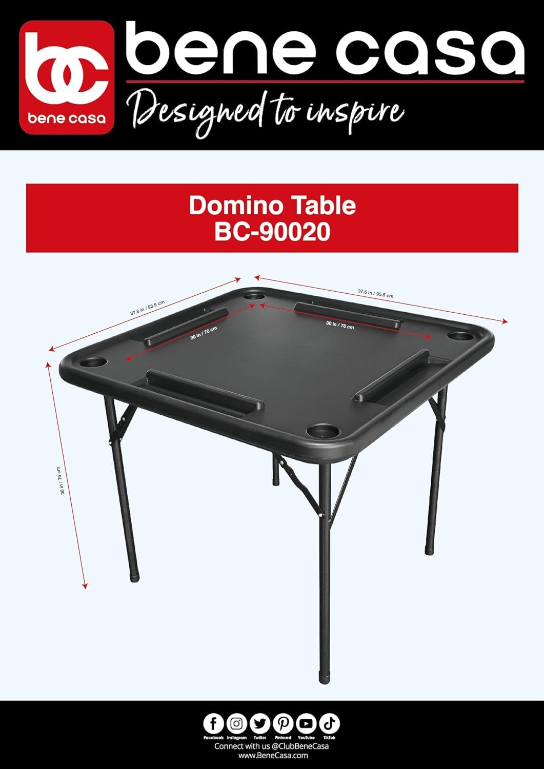 Bene Casa Black Domino Table, Premium Domino and Game Table