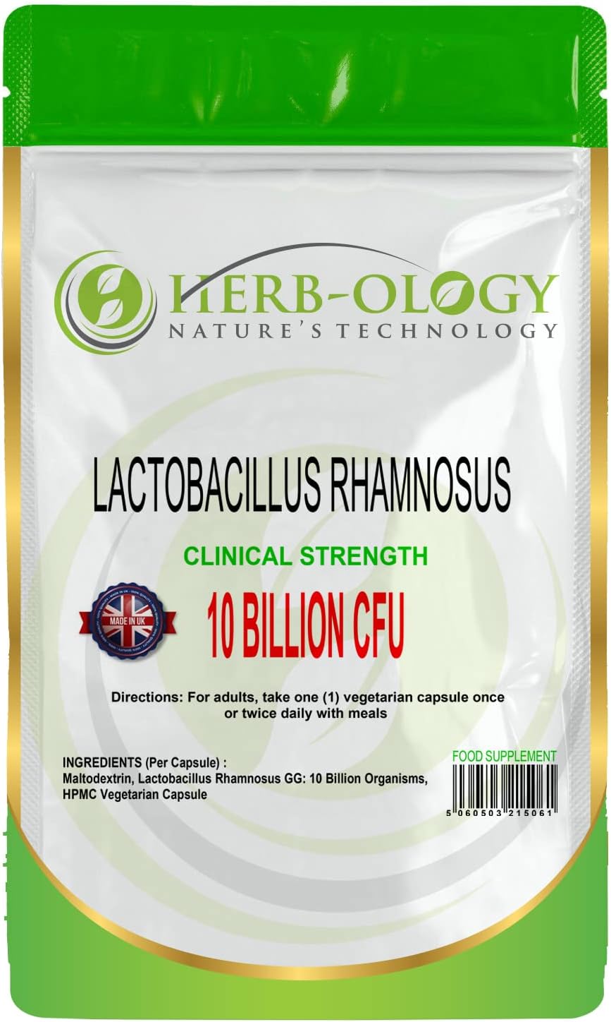 Herb-Ology Lactobacillus Rhamnosus | 120 High Strength Vegetarian Capsules, 10 Billion CFU | Probiotic Tablets | Non-GMO, Suitable for Vegans & Manufactured in The UK