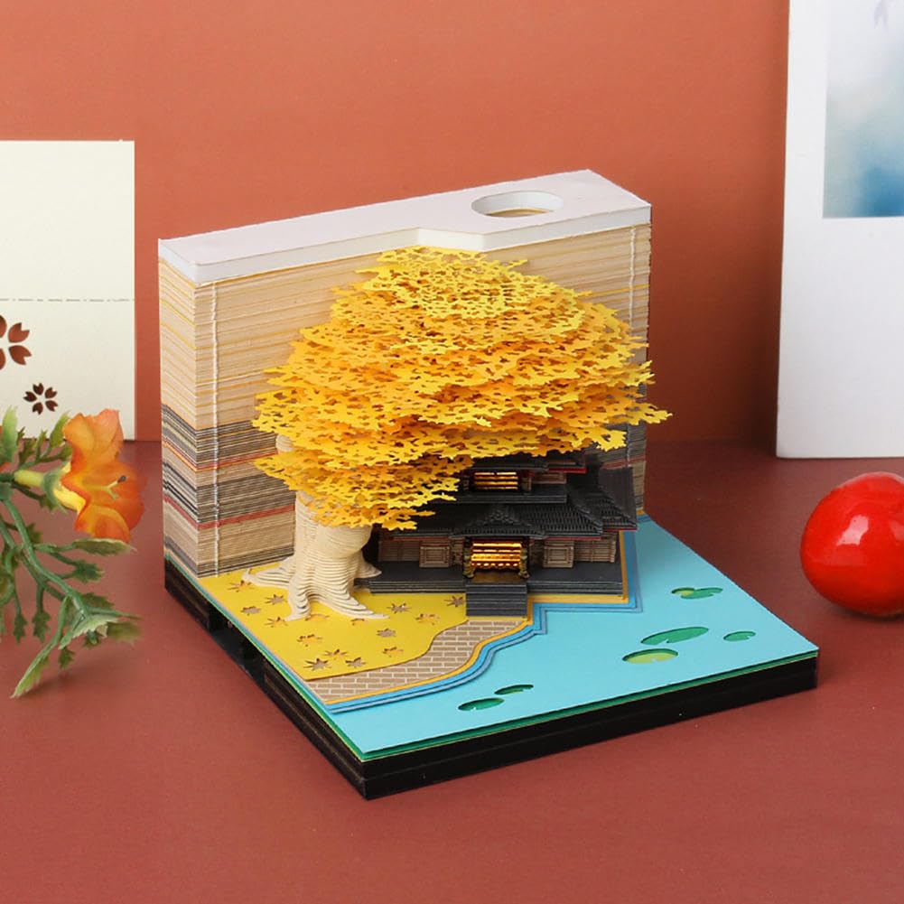 Bloc de notas artístico, bloc de notas 3D, bloc de notas de escultura de papel 3D, manualidades creativas de tallado de papel, notas no adhesivas desgarrables, notas adhesivas 3D con luz y soporte