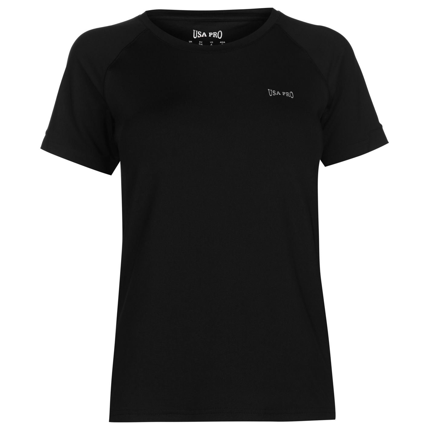 USA Pro Womens Ladies Fitness Tee Training Tops Short Sleeve T Shirt Sports - Black - Medium