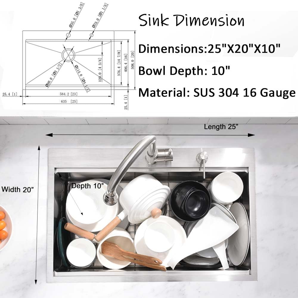 25 Inch Kitchen Sink Drop In Worktation -Wesliv 25x20 Inch