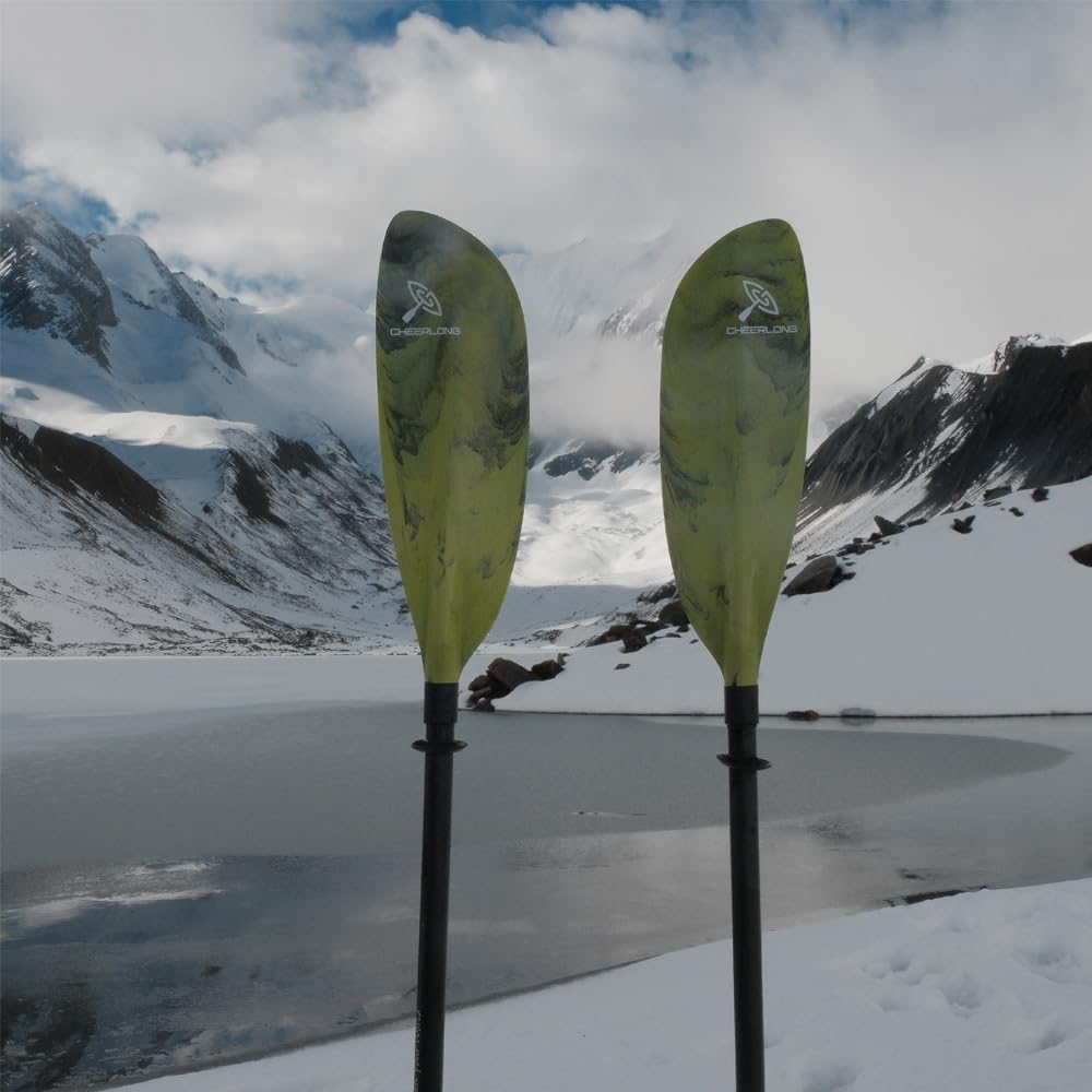 CHEERLONG Kayak Paddle - Fiberglass Shaft with Reinforced Polycarbonate Paddle - Beautiful and Lightweight, Adjustable Canoe Paddle, Mountain-Green Paddle, More Beautiful - Perfect for Play