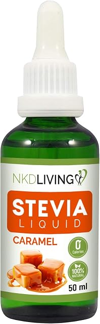 NKD Living Stevia Liquid Drops 50ml (New Label Design) - Caramel flavoured - with glass dropper
