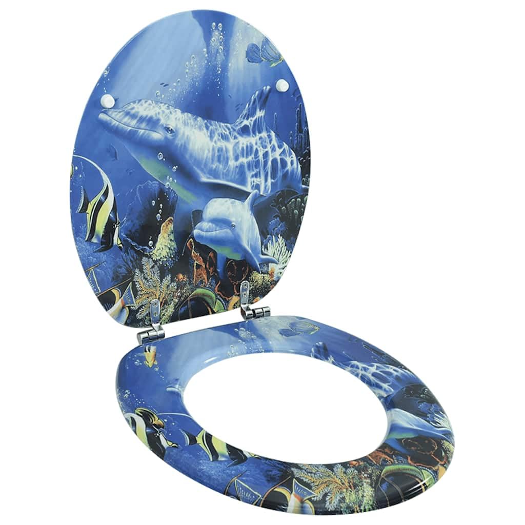 vidaXL WC Toilet Seat MDF Lid Dolphins Replacement