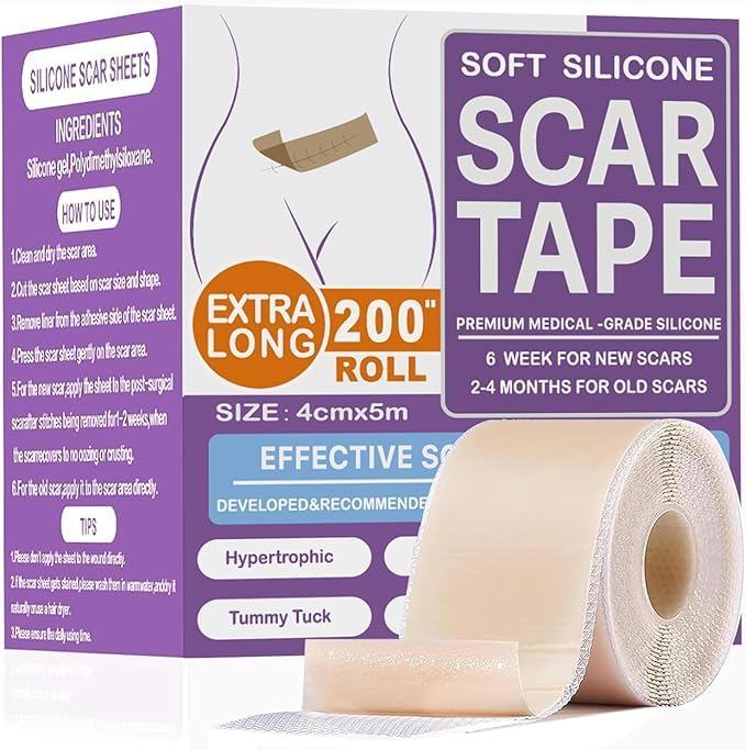 Silicone Scar Sheets (1.6 x 200Inch- 5M) Soft Silicone Gel Scar Tape Roll Scar Removal Gel Patches Easy-Tear Gel Tape For Scars Easy to Apply & Removal Gel Patches Soft Silicone Scar for Surgery