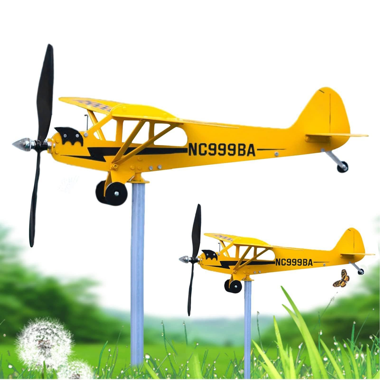 Molinillo de viento de metal 'Avión' – Molino de viento macizo para el jardín, veleta de avión, indicador de viento de metal para decoración de jardín al aire libre,