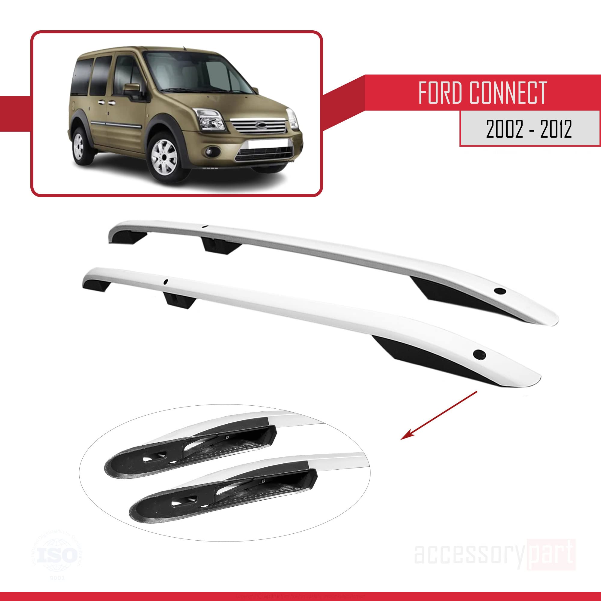 Kompatibel mit Ford Transit/Tourneo Connect 2002-2013 (Kurzer Radstand L1/H1) Dachreling Dachträger Gepäckträger Grau
