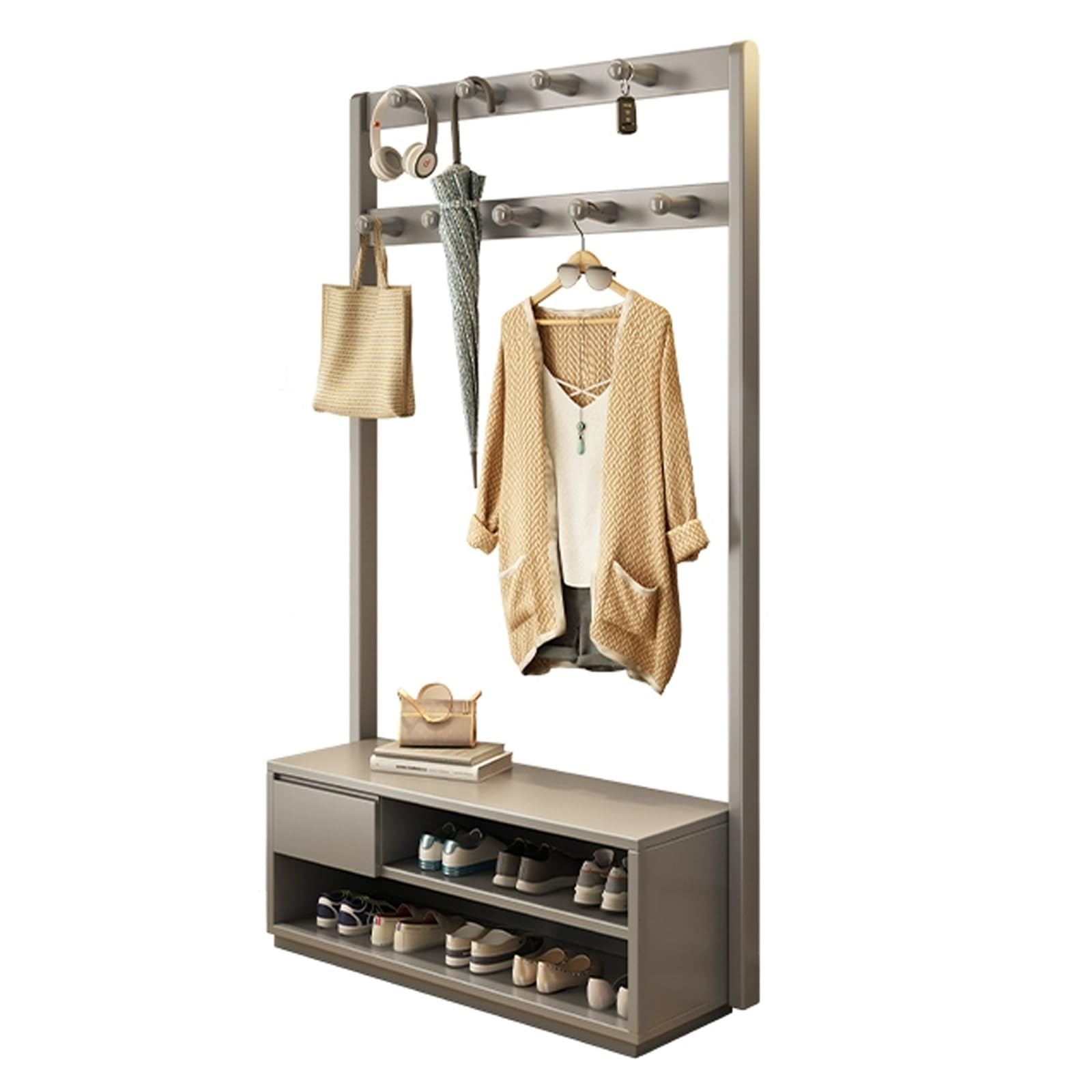 FGXHHS Hall Tree, Entryway Bench with Coat Rack freestanding, Floor Standing Clothes Shoes Shelf Organizer，Hall Tree for Storage Bench，Hallway/Living Room(B,L100*W33CM/L39.3*W12.9IN)