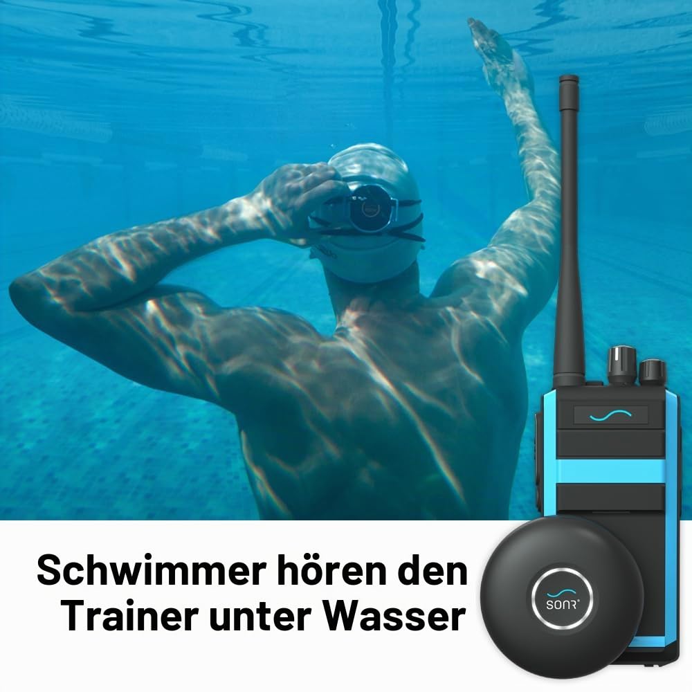 SONR Swim Coach Communicator, wasserdicht, Unterwasser-Kommunikator, Schwimmen, Trainer Geschenke, Knochenleitung, Echtzeit-Coaching, Kopfhörer, Metronom Schwarz