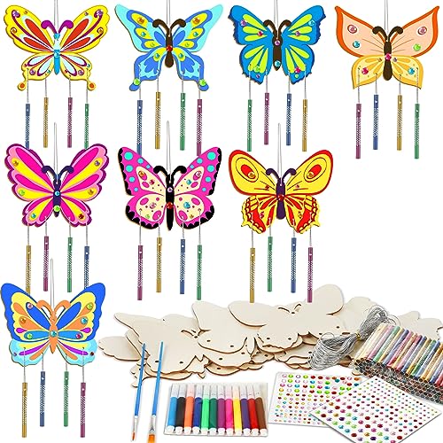 16 Pack Butterfly Wind Chime Kits Butterfly Crafts for Kids Make Your Own Butterflies Wind Chime Wooden DIY Arts and Crafts for Spring Summer Party School Classroom Decorations Supplies Birthday Favor