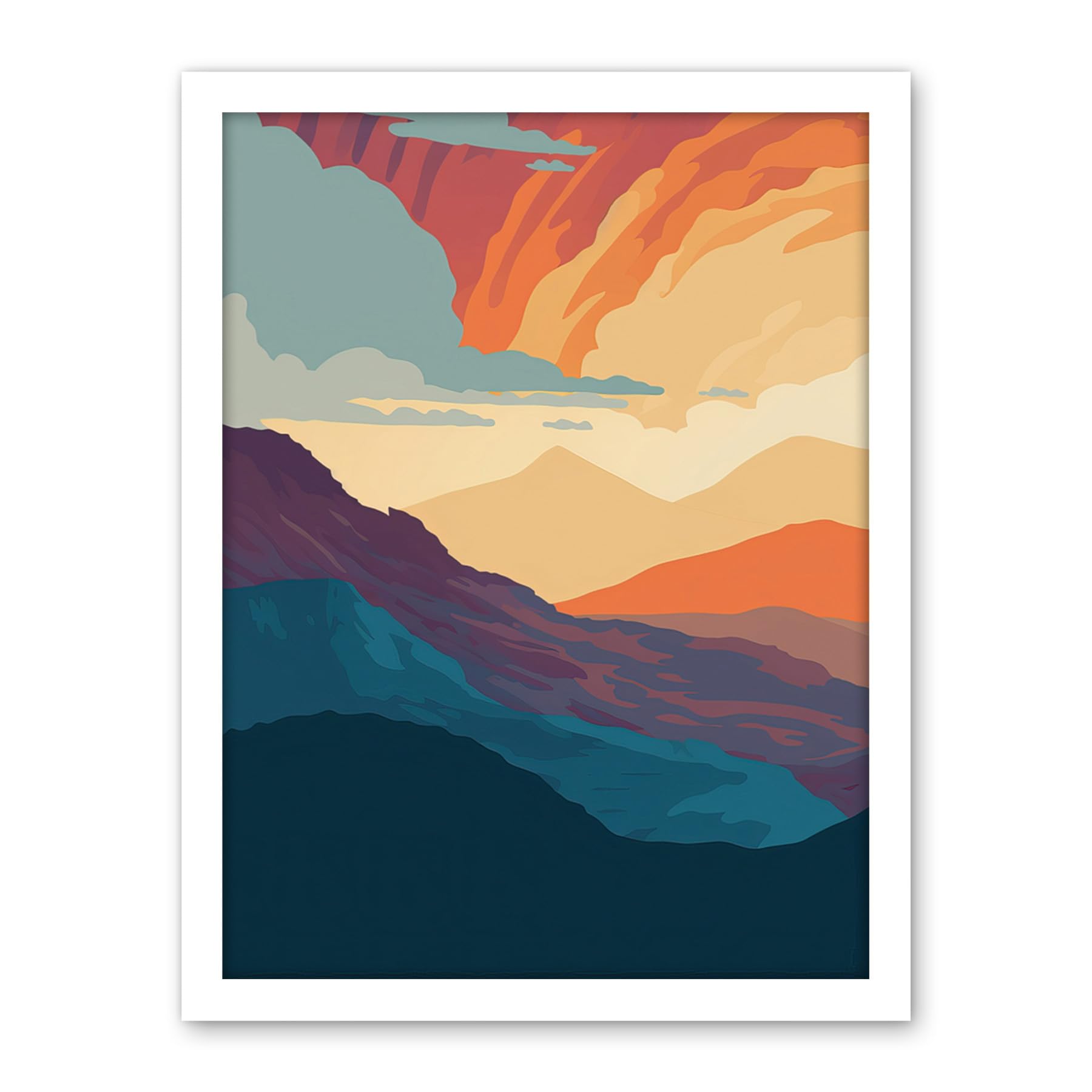 Artery8 Atmospheric Sunset Sky Serene Mountain Landscape Artwork Framed Wall Art Print 18X24 Inch