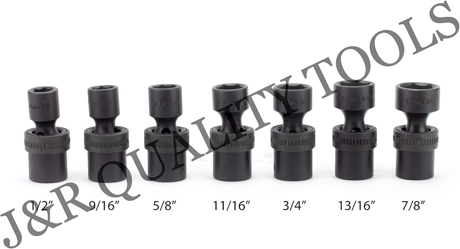 VCT 7PC 1/2" Inch Drive Standard Universal Impact Socket Set, SAE, 6-Point, Cr-Mo, 1/2", 9/16", 5/8", 11/16", 3/4", 13/16", 7/8"