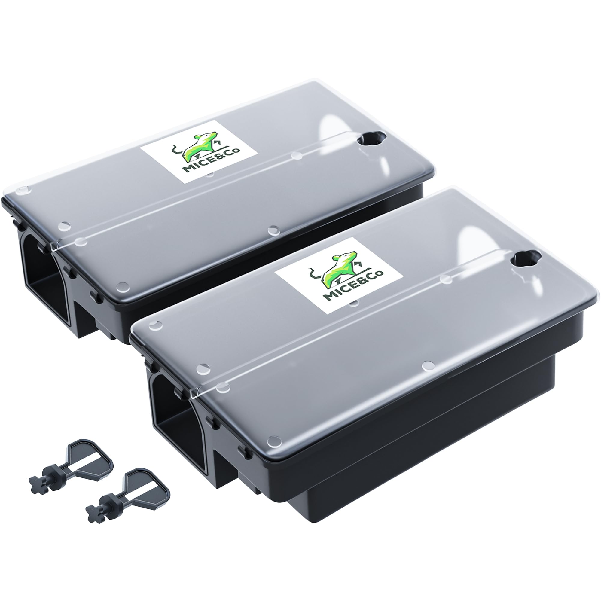 2X Mouse and Rat Trap with Clear Lid - Safe Mice Bait Box for Children and Animals - Rodent Station Indoor Outdoor Reusable