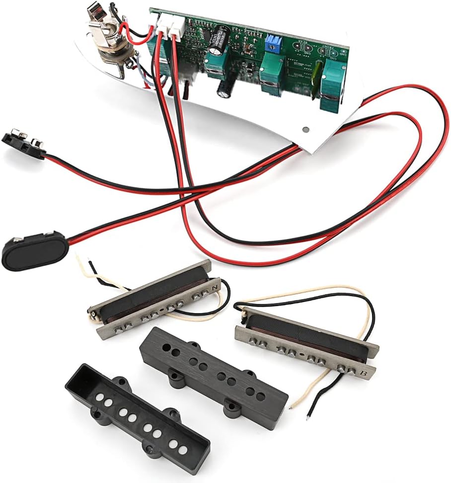 Alnico 5 Bass Pickups for Jazz with Prewired Full Loaded Plus Control Plate System,Guitar Neck/Bridge Pickup Bass 4 String Guitar Replacement Parts