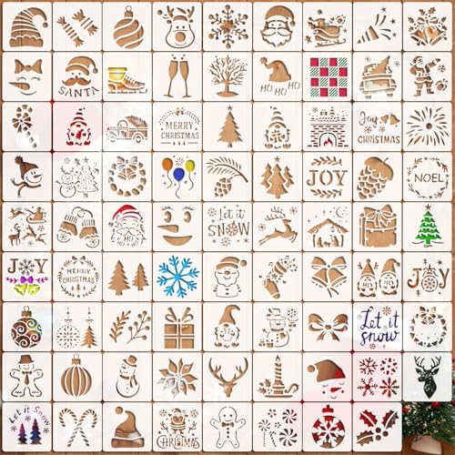 EAPIKON 80PCS Christmas Painting Stencils for Crafts Reusable 3in Drawing Templates for Kids DIY Holiday Decorations Plastic Stencil Set for Scrapbooking Wood Signs Walls Canvas Decor