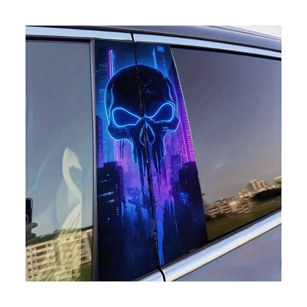 Dabhuoc One Color Car Parts 2Pcs Car B-Pillar Sticker Neon Skull Glossy Protective Polyethylene Film