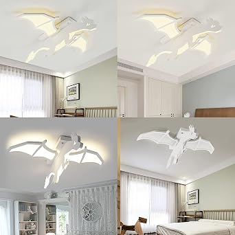 LAKIQ Cartoon Dinosaur Shape Kids Bedroom LED Ceiling Light Modern Boys Room LED Chandelier Lighting Fixture Semi Flush Mount Ceiling Lamp for Boys Girls Bedroom Children Room (White, White Light)