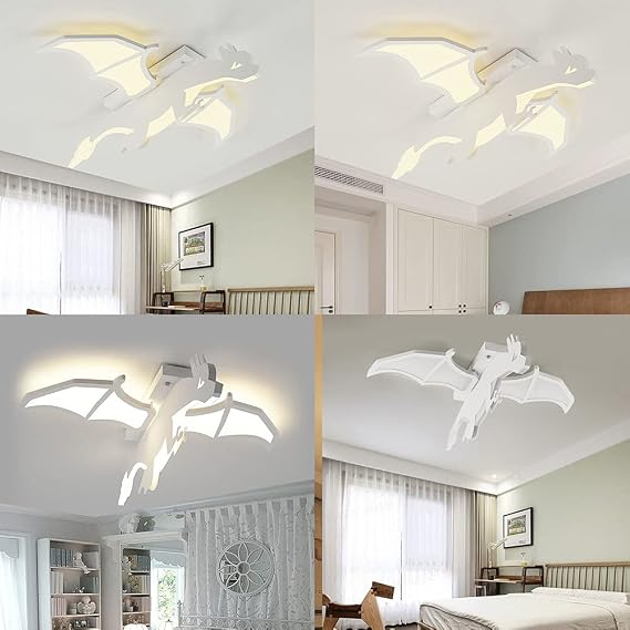 LAKIQ Cartoon Dinosaur Shape Kids Bedroom LED Ceiling Light Modern Boys Room LED Chandelier Lighting Fixture Semi Flush Mount Ceiling Lamp for Boys Girls Bedroom Children Room (White, White Light)