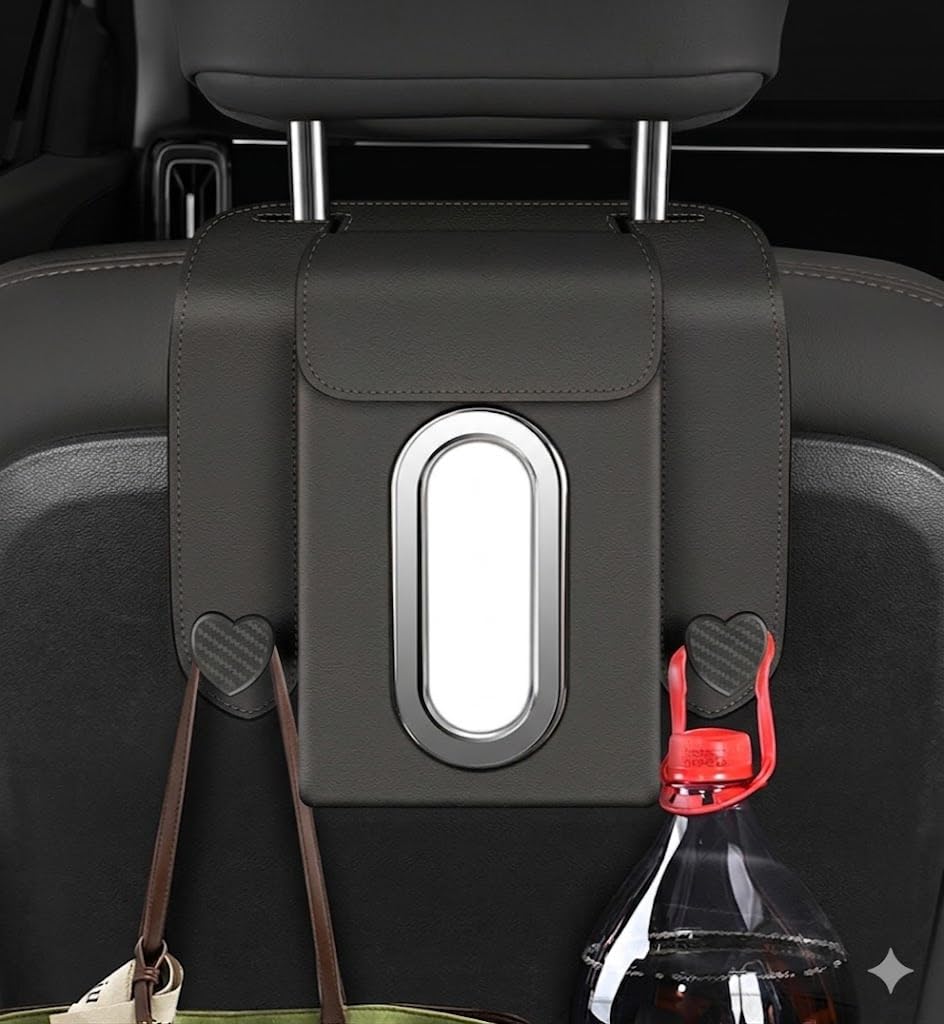 QIZUN Car Tissue Box Holder with Seat Back Hook for MG IM5 2025, Nappa Leather Organizer Hanging Storage Dispenser Premium Interior,Elegant Black