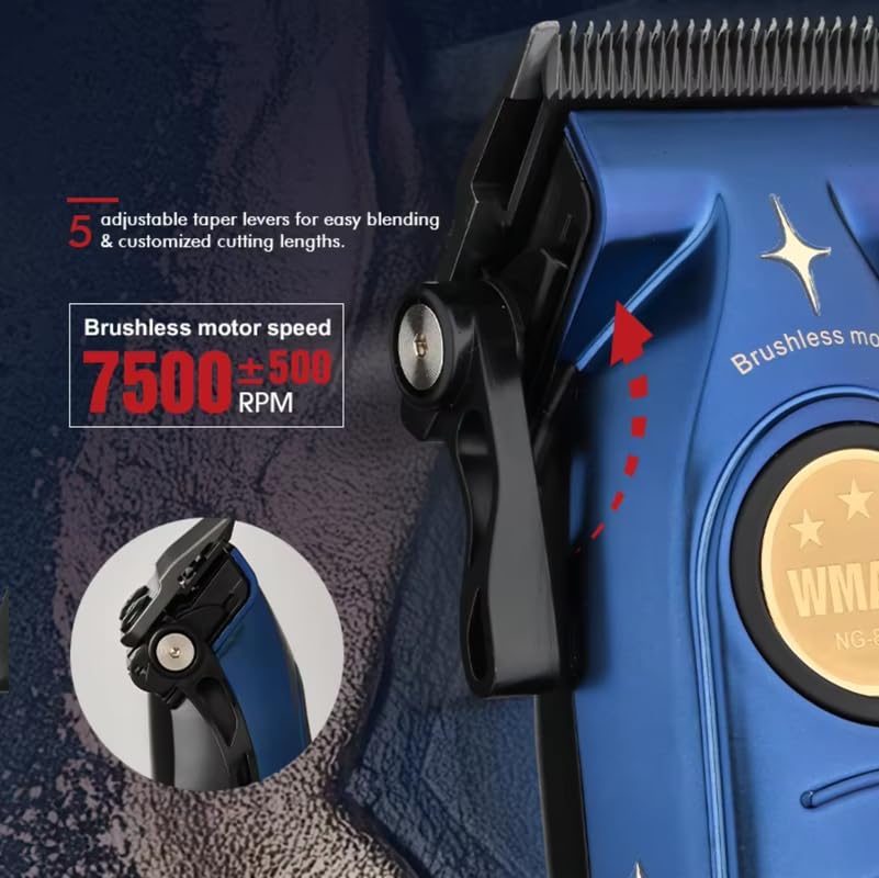 Image of WMARK NG-8060 Premium Metal Body Hair Clipper 10000H+ Brushless Motor(Bldc) Powder Metallurgy 440C Stainless Steel Fade Blade 7800 Rpm Motor 2500 Mah Battery 5 Adjustable Taper 8 Guide Comb, Model 29