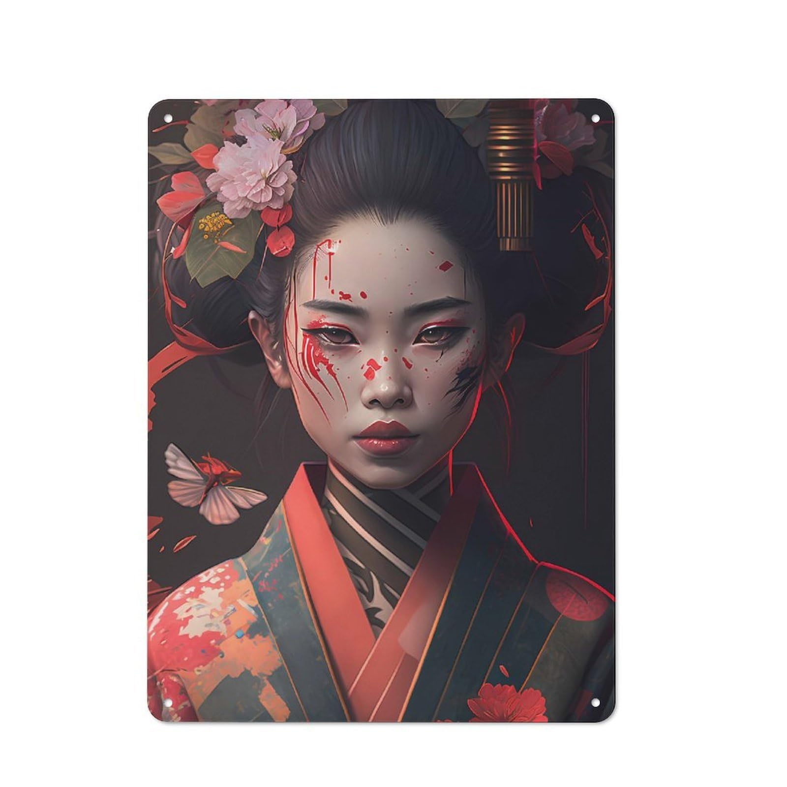 Junmoney Geisha Japan Asian Flower Understated Office Metal Sign 40X30cm Featuring Study Room Decor For Home Office, Reading Corner Or Bedroom