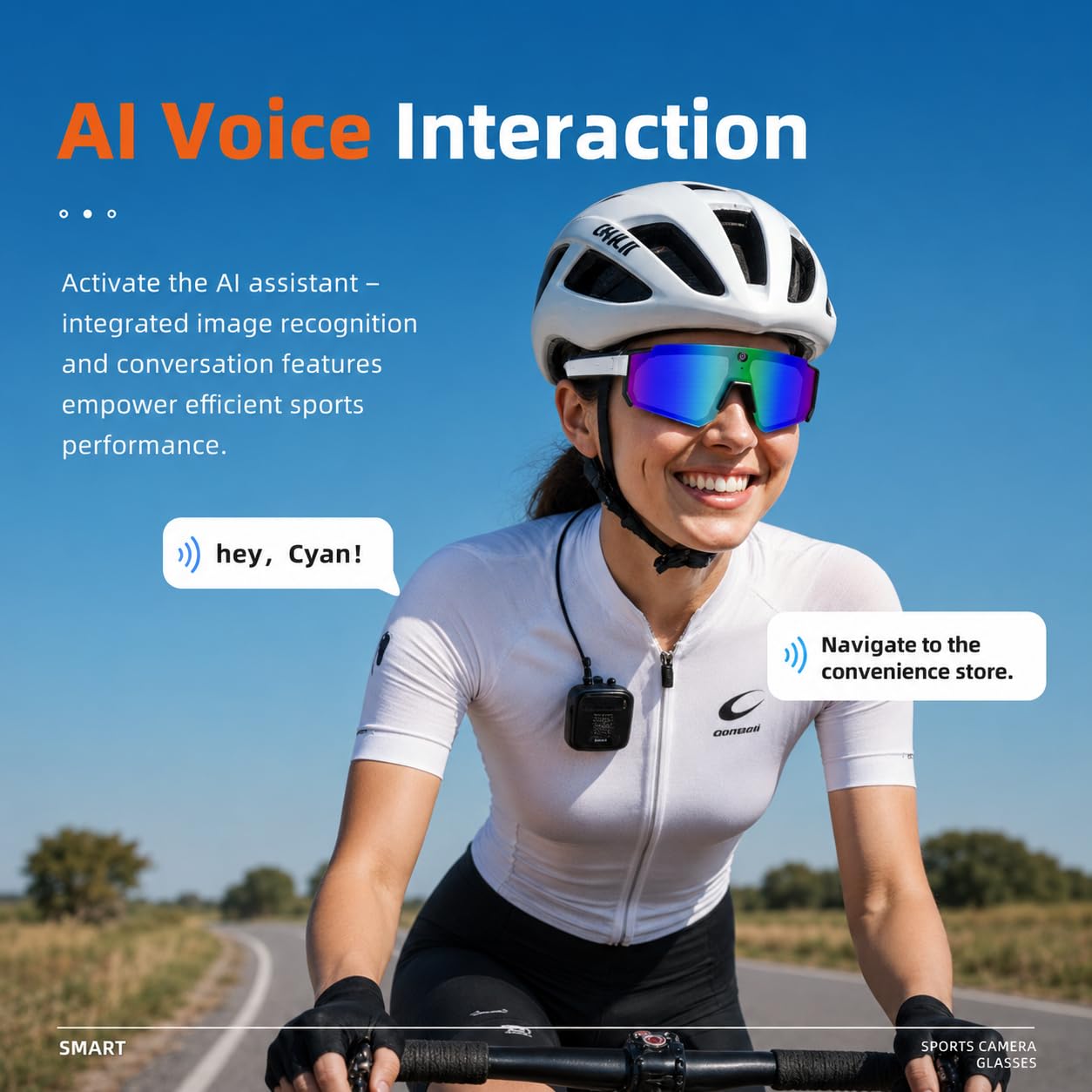 Lunettes Intelligentes 4K AI, Caméra 8MP, Lunettes de Sport Bluetooth avec Commande Vocale, Stabilisation EIS, IP54 pour Le Cyclisme, Le Ski, la Randonnée (Orange Rouge)