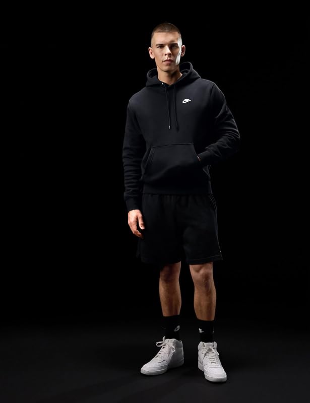 Nike Men's Club Pullover Fleece Hoodie, Black/Black/White, Small image 6