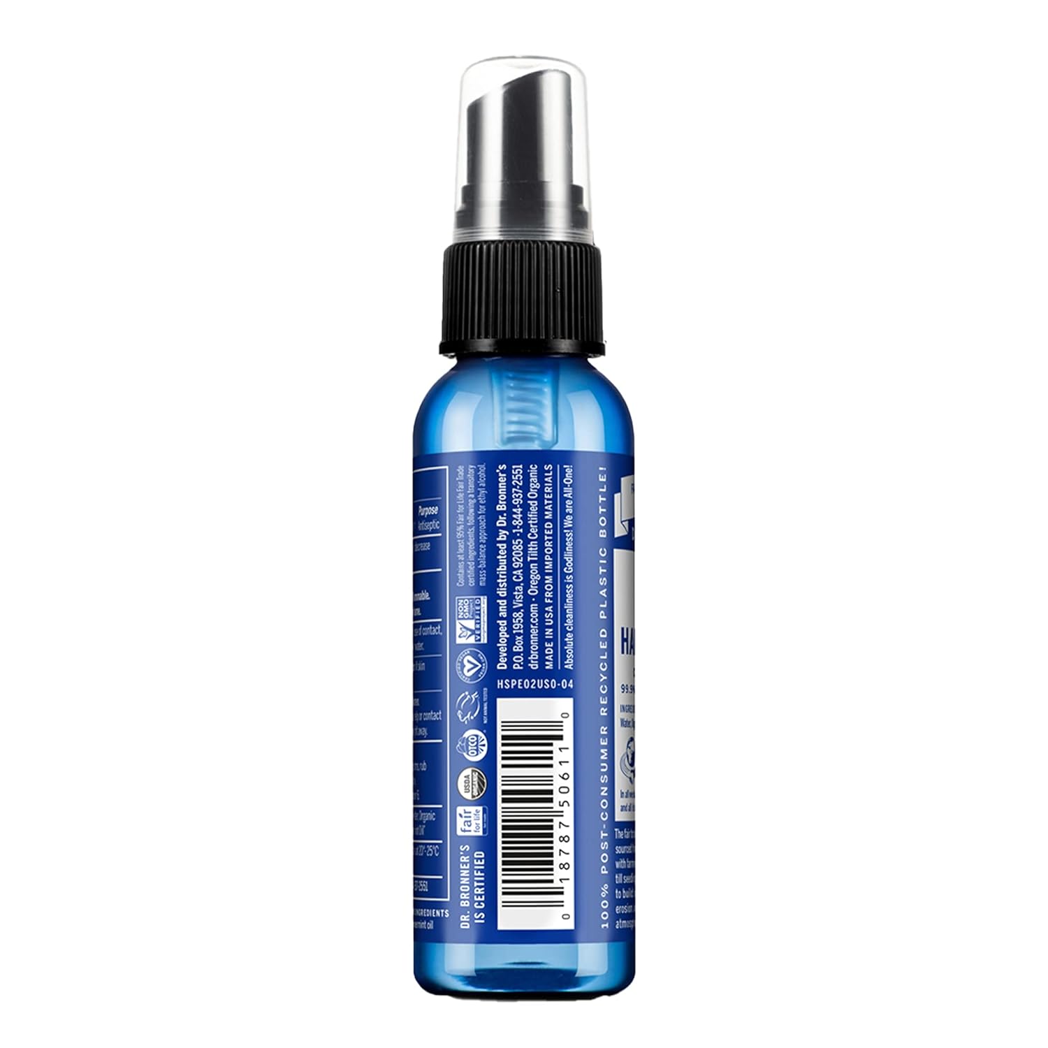 Dr. Bronner's - Organic Hand Sanitizer Spray (Peppermint, 2 Ounce, 12-Pack) - Simple & Effective Formula, Cleanses & Sanitizes, No Harsh Chemicals, Moisturizes & Cleans Hands