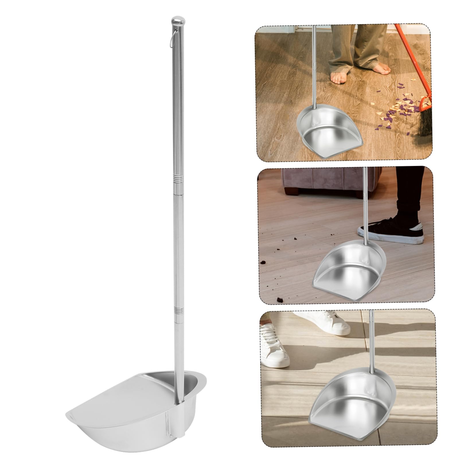 Recogedor de Basura de Acero Inoxidable con Mango Largo | Plata, Apertura Amplia y Diseño Vertical, Ligero Gran Capacidad para Casa y Cocina