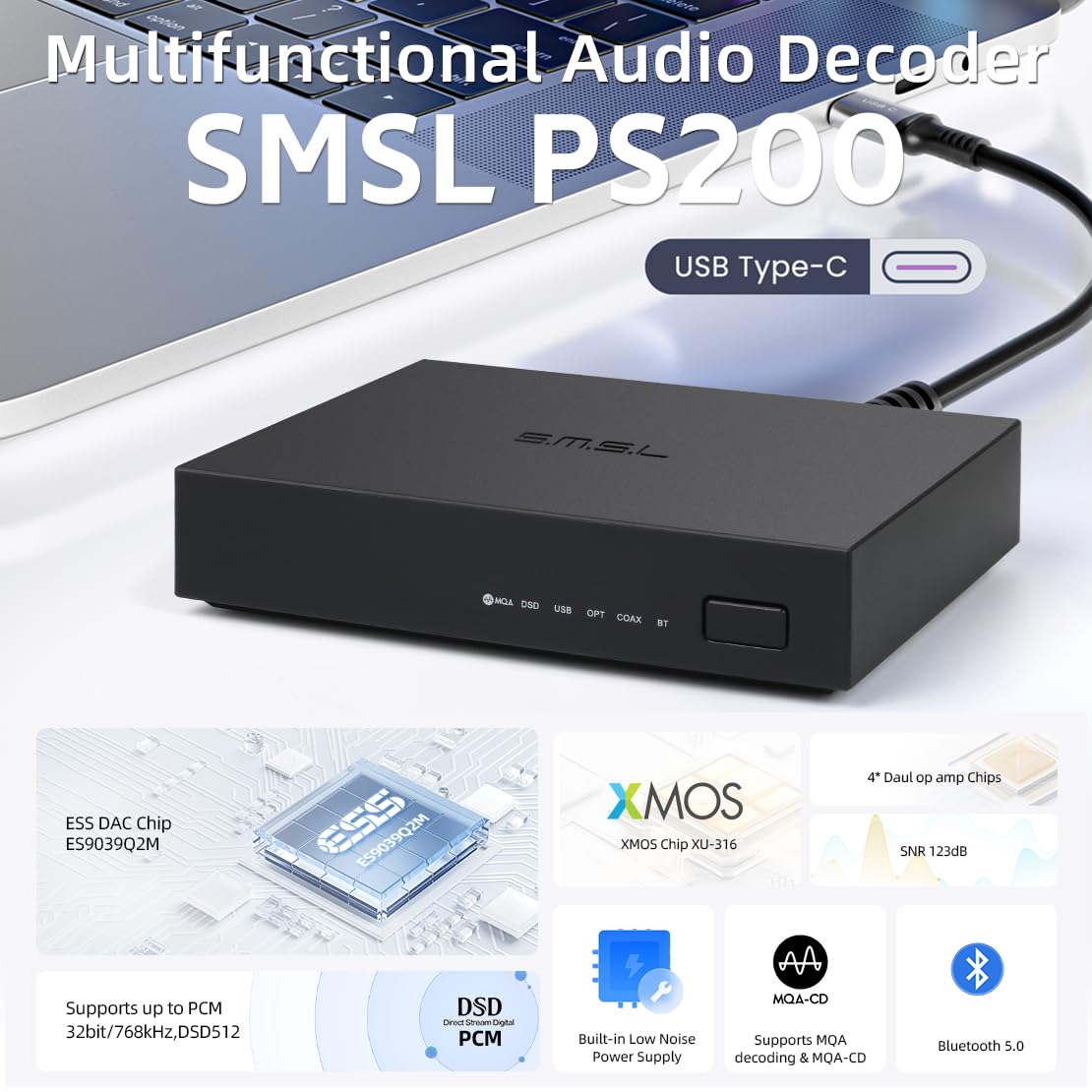 SMSL PS200 Front Panel Indicators