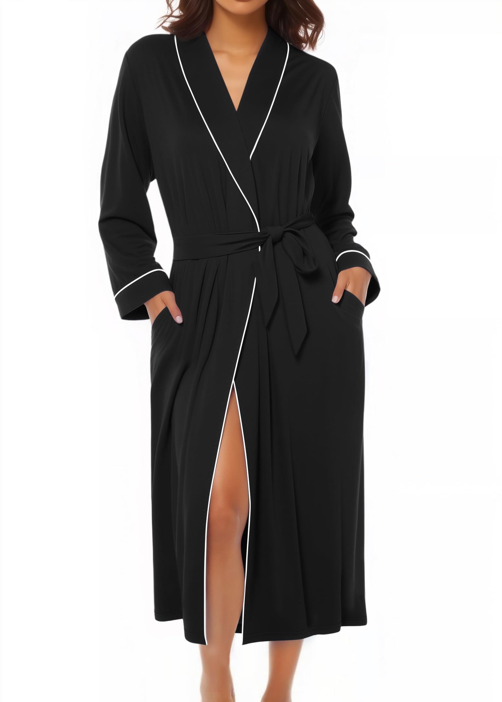Ekouaer Kimono Robes for Women Long Lightweight Knit Bathrobe Shawl Soft Sleepwear