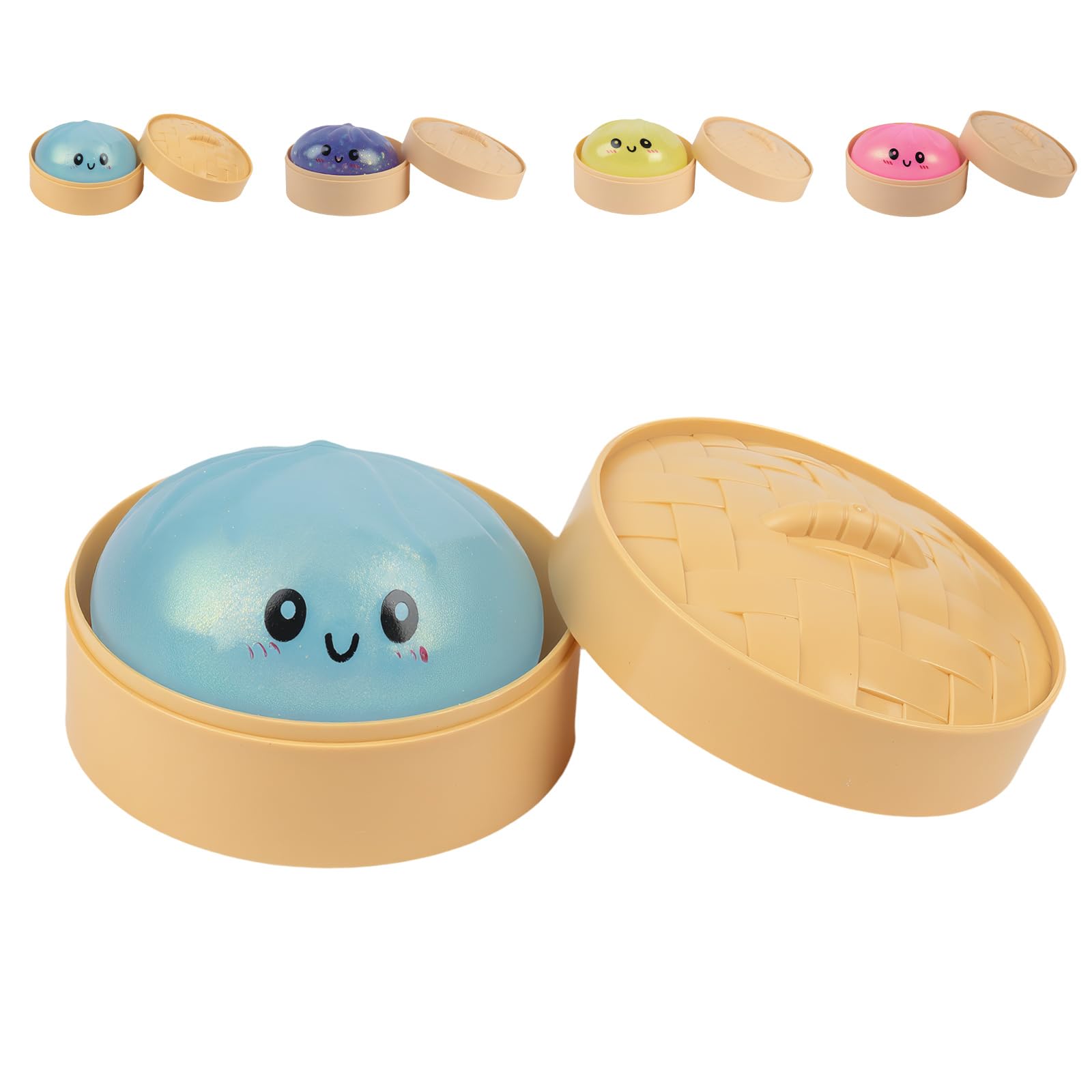 Mystery Dumplings Squishy with Steamer, Random Squishy Dumpling Mystery Glitter Dumpling Squishies, Dumplings Squishy Toy