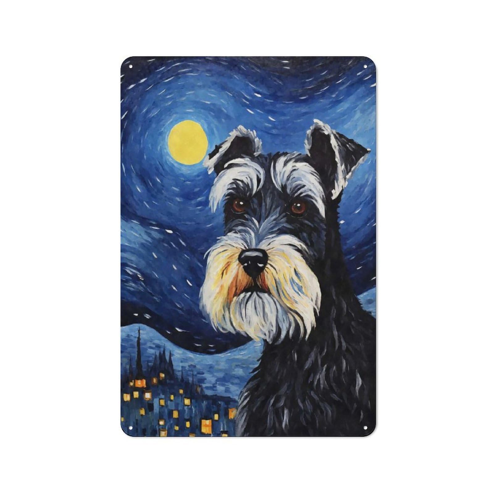 Junmoney Style-17 Rustic Metal Wall Sign 30X20cm Featuring Miniature Schnauzer Night For Garage Wall, Tin Sign Wall Decor For Garages And Workshops
