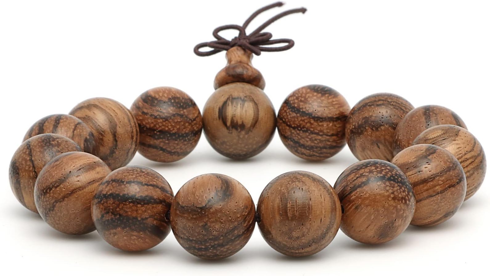 15mm Wooden Bead Bracelet, Buddhist Prayer Bead Bracelet, Handmade Wooden Bead Bracelet, Tiger Skin Sandalwood Bead Bracelet, 15 Bead Hand Served Bead Bracelet for Women Men