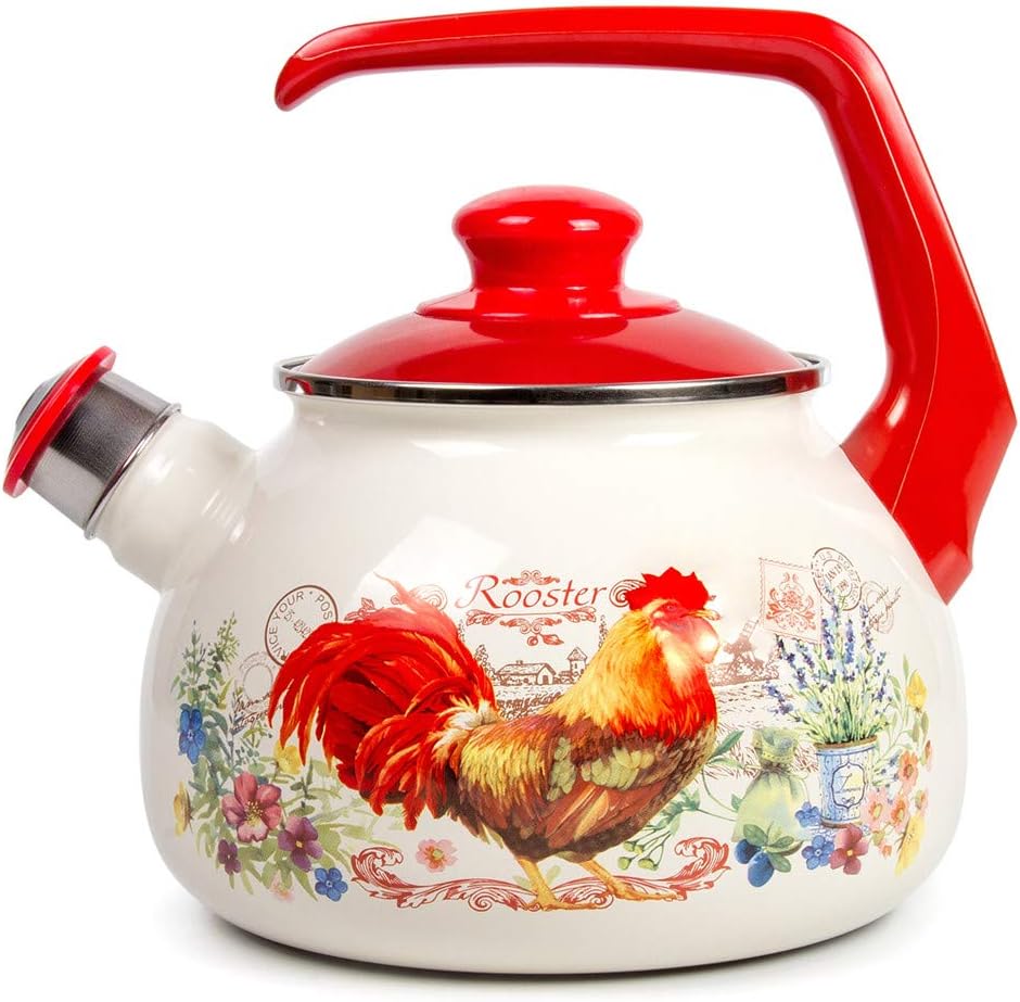 Whistling Tea Kettle Max 73% famous OFF Stovetop Rooster 2.7-qt. Enamelware