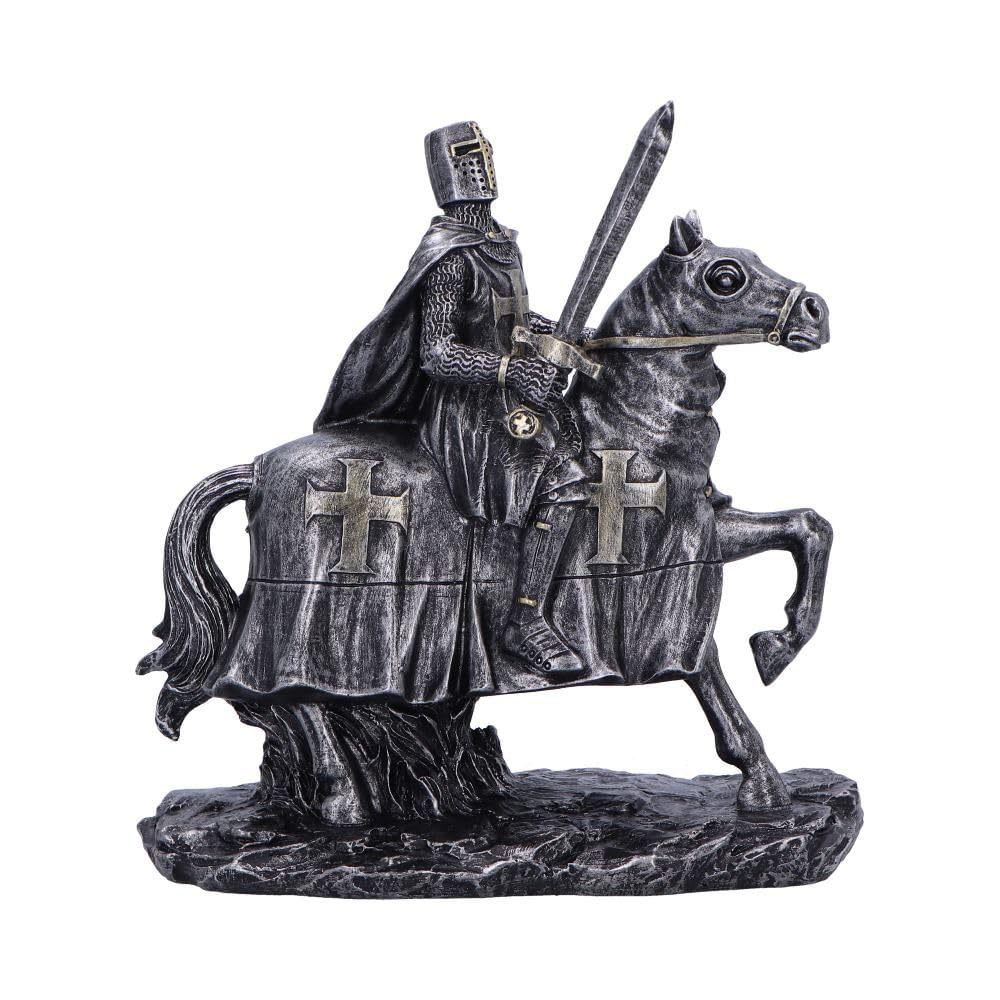 Nemesis Now Metallic Silver Knight Ready For Battle Figurine Sculpture, Finish, Medieval Art Decor, Horseback Knight With Sword And Reins - To Serve