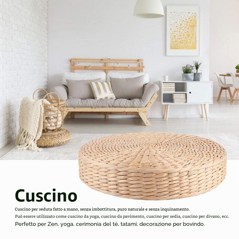 Cuscino Rotondo in Paglia per Giardino, Pouf Tatami Giapponese Spesso per Meditazione, Zen, Yoga (30cm x 5cm)
