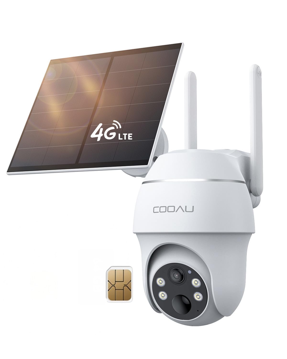 COOAU 4G LTE Outdoor Surveillance Camera with Sim, 2K 3MP QHD 4G Solar Wireless Camera with Battery, PTZ 355°/90°, Night Vision, PIR Motion Detection, Two Way Audio, SIM Card