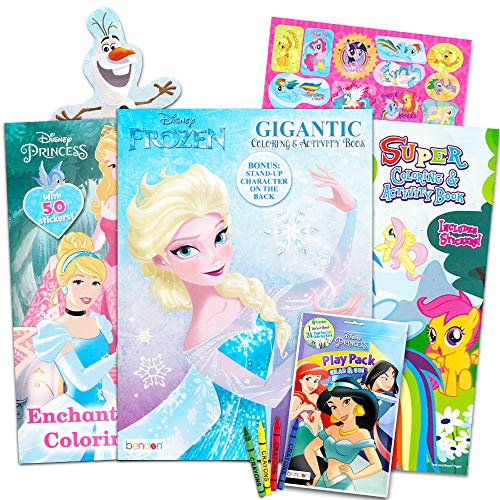 Disney MLP Coloring Book Super Set for Girls -- 3 Giant Coloring Books Featuring Disney Princess, Frozen and My Little Pony (Includes Disney Princess Stickers)