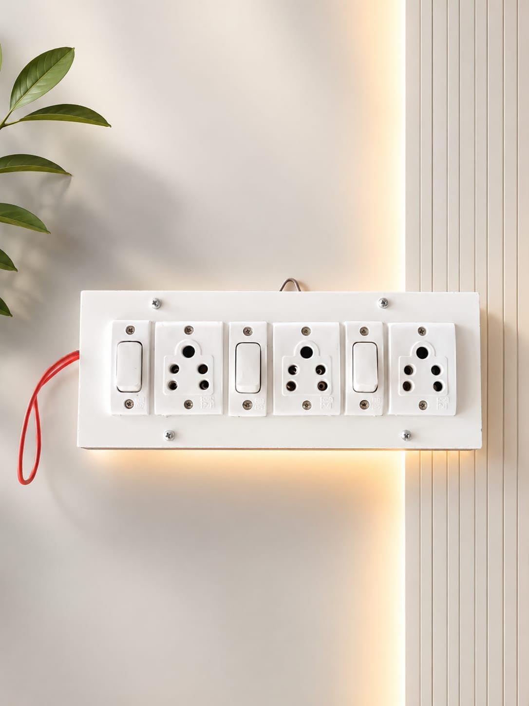electrical extension board, 3 socket with 3 switch, wooden frame design, multi plug point