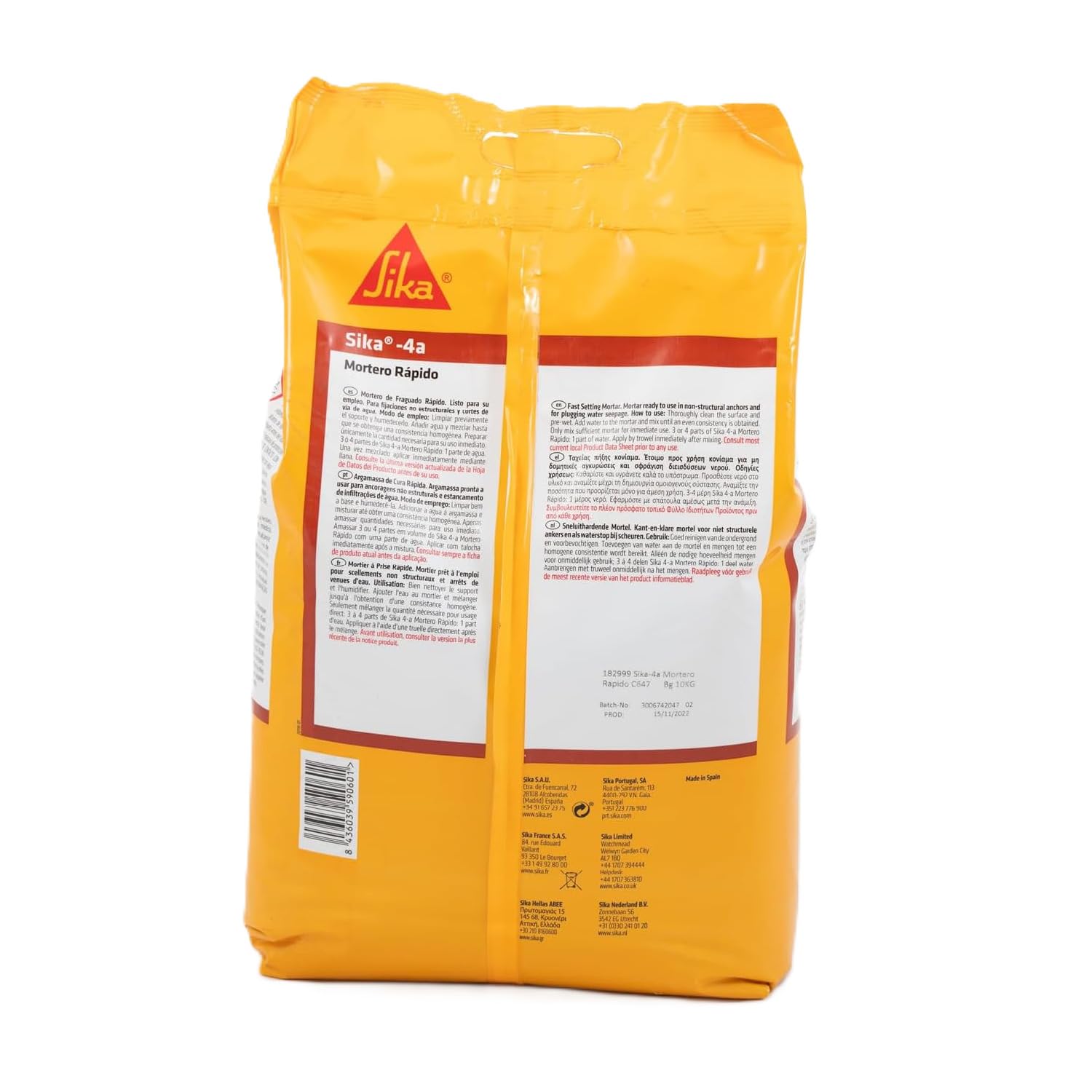 SIKA - Mortero rápido - Sika 4A - Gris - Listo para su empleo - Para fijaciones de marcos, anclajes no estructurales y para cortar filtraciones de agua - 10kg