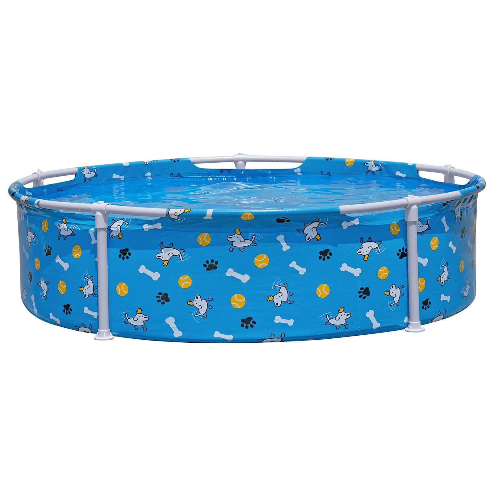 Bestway Piscine de Jeu pour Animaux de Compagnie Hors Sol Bleue, Bassin pataugeoire Tubulaire en PVC et Acier, 122 x 30,5 cm, résistante aux UV et aux crevaisons pour Jardin extérieur été