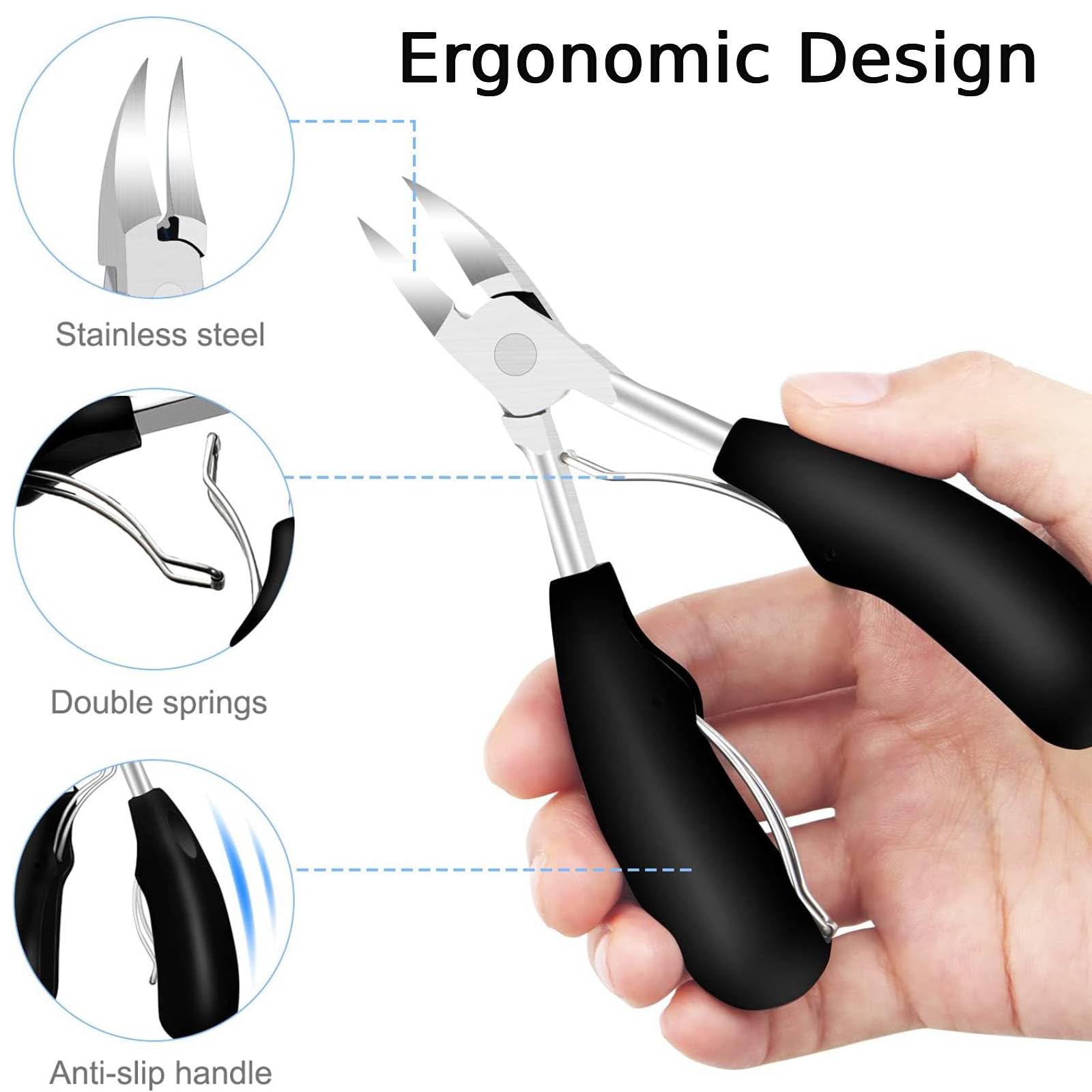 Pince à Ongles, Professionnels Coupe-Ongles pour Ongles Mains, Coupe Ongle en Acier Inoxydable à Poignée Anti-Dérapante pour Ongles de Pieds Épais et Lncarnés, Lame Courbée Tranchante