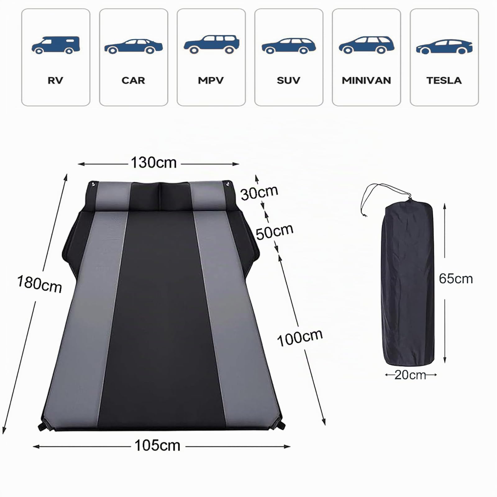 Matelas Gonflable SUV pour Voiture, Matelas Coffre Voiture 2 Personnes, Lit Auto-Gonflant Pliable avec Oreiller Réglable, 5 cm pour Sommeil Confortable, Maison, Extérieur et Voyage