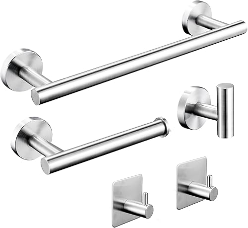 Juego de accesorios de baño, juego de accesorios de baño de plata mate de 16 pulgadas, juego de 5 toallas de mano montado en la pared, incluye