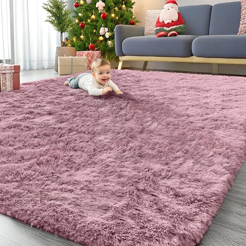OLANLY 9x12 Machine Washable Large Area Rugs for Living Room, Bedroom, Soft Fluffy Shaggy Bedside Rug, Indoor Floor Carpet for Kids Girls and Boys, Dorms, Nursery, Home Decor Aesthetic, Blush