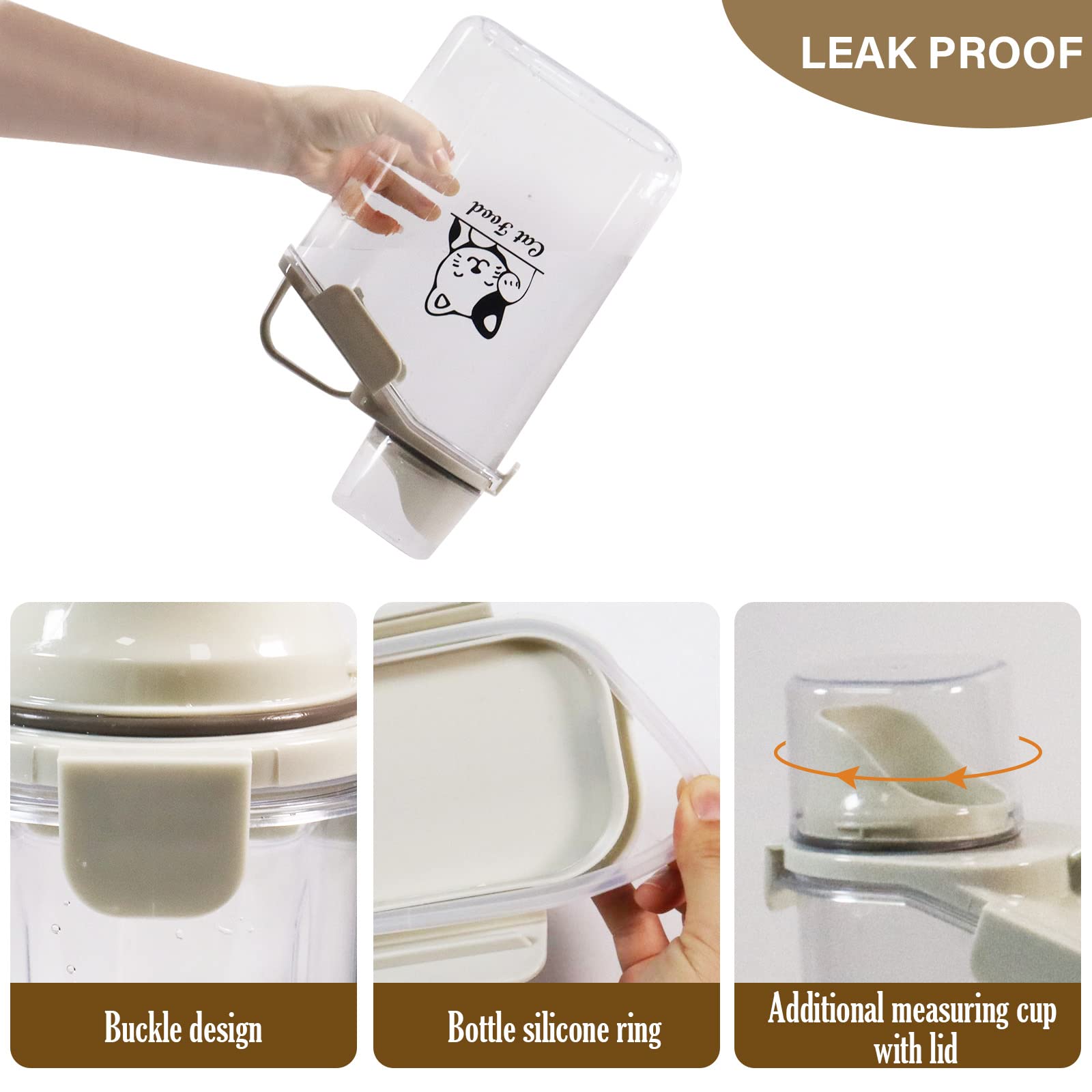 Ctomche Pet Food Storage Container Airtight Cat Food Container with Measuring Cup and Pour Spout Portable Pet Food Dispenser for Cat Transparent Leakproof Cat Food Container for Travel 2.8L