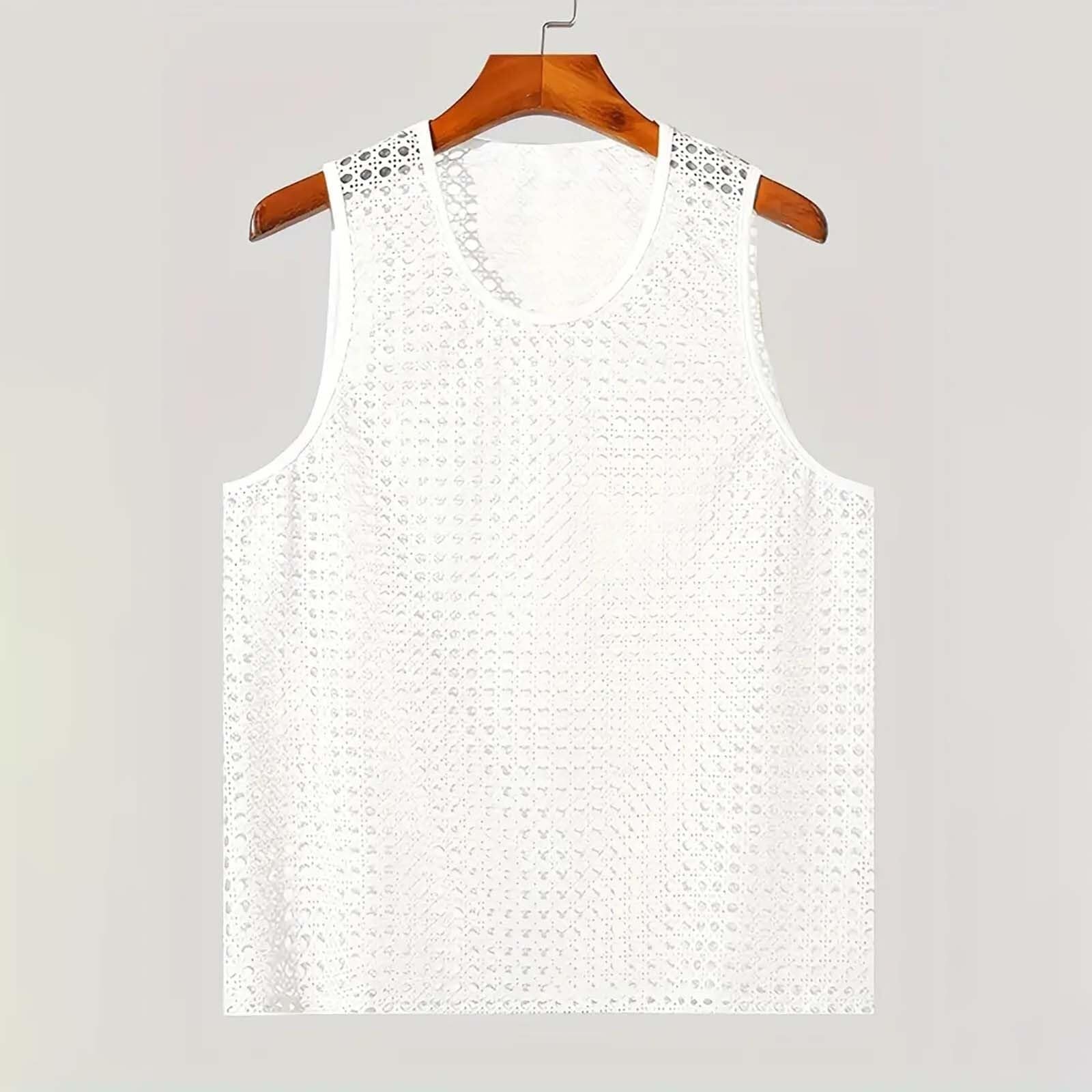 Canotta da uomo senza maniche, in maglia a rete, con motivo traforato | Design arioso in maglia a rete, vestibilità comoda, versatile, scollo rotondo femminile